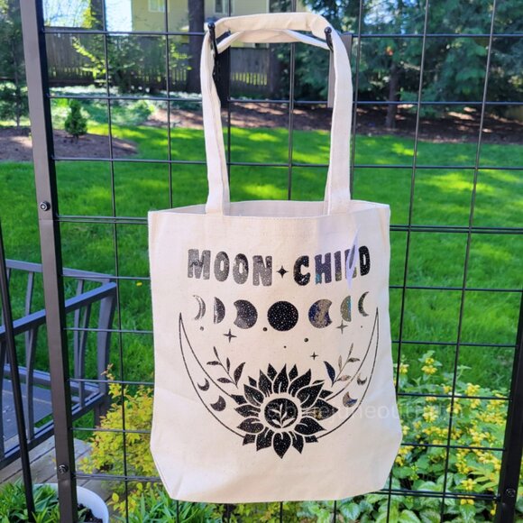 Moon Child Canvas Tote Bag | Celestial Farmers Market Tote Bag - Picture 2 of 6
